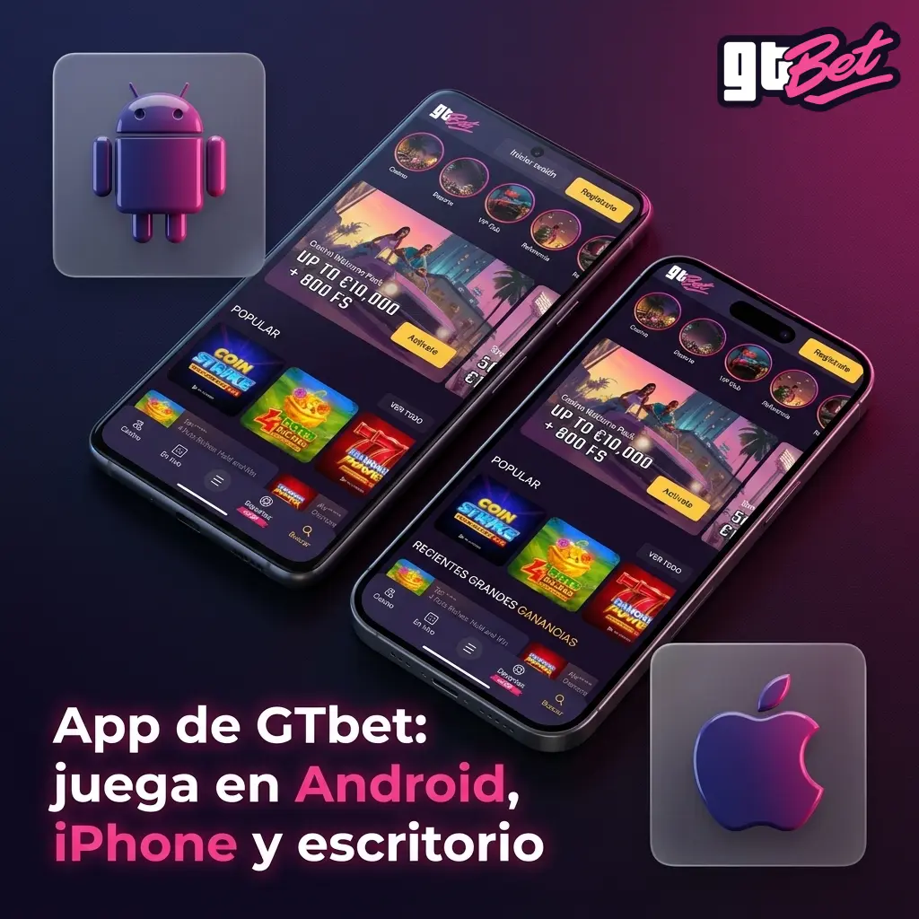 Aplicación de GTbet para Android, iPhone y escritorio con apuestas en vivo, casino y gestión de cuenta
